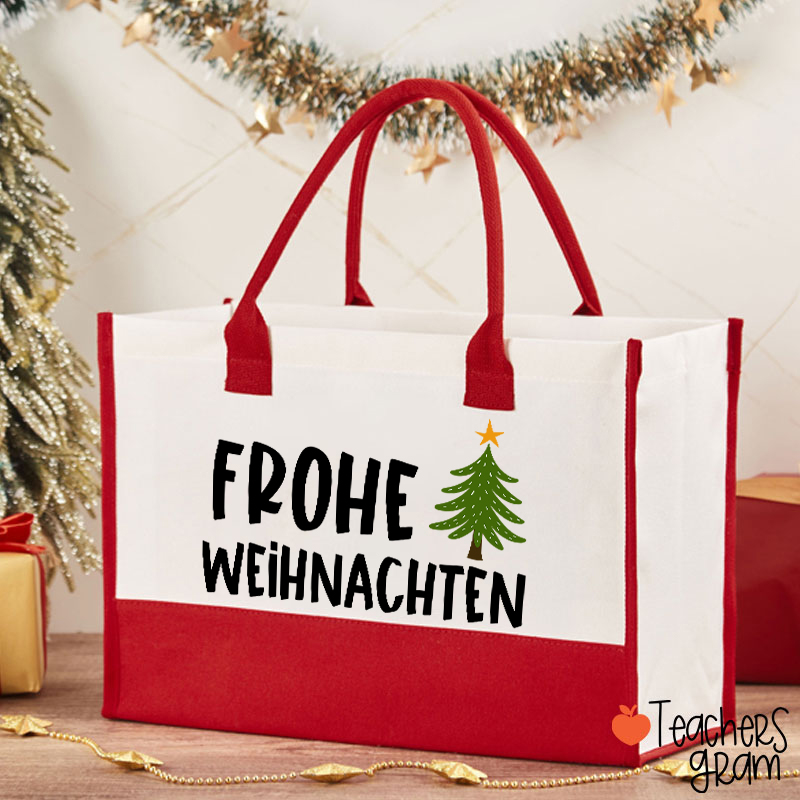 Frohe Weihnachten Christmas Tree German Teacher Cotton Tote Bag