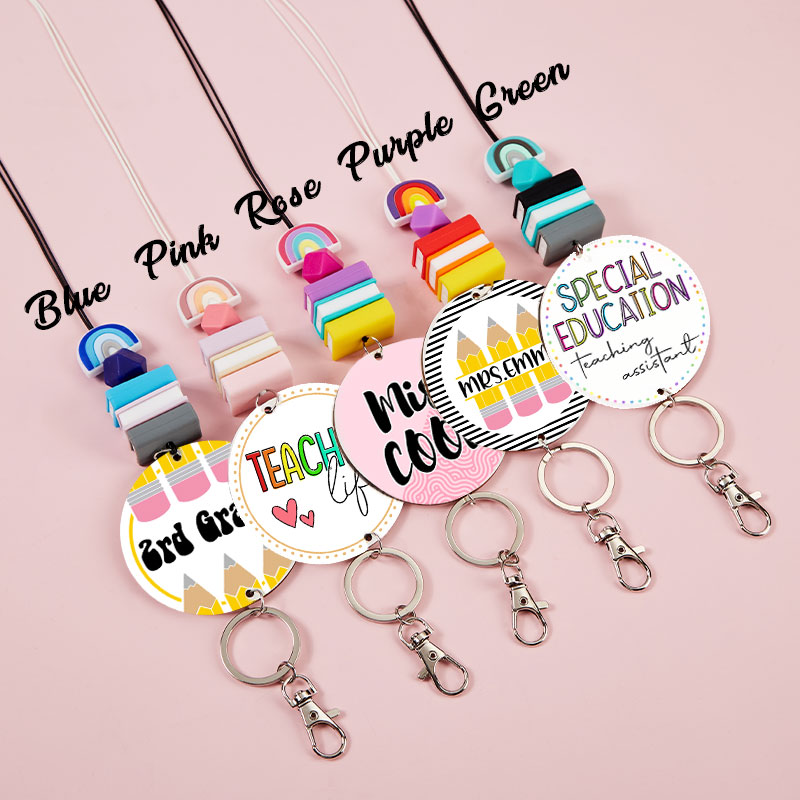 Personalized Rainbow Book Teacher Lanyard