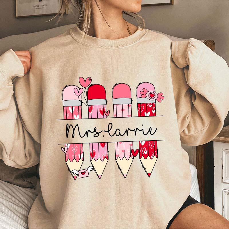 Personalized Pink Pencil Name Teacher Sweatshirt