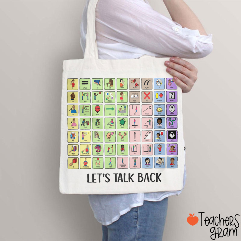 Let's Talk Back AAC Teacher Tote Bag