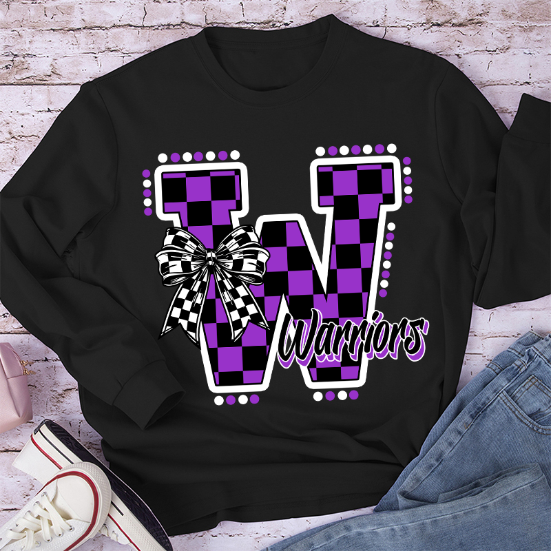 Personalized Mascot Checkered Print Teacher Long Sleeve T-Shirt