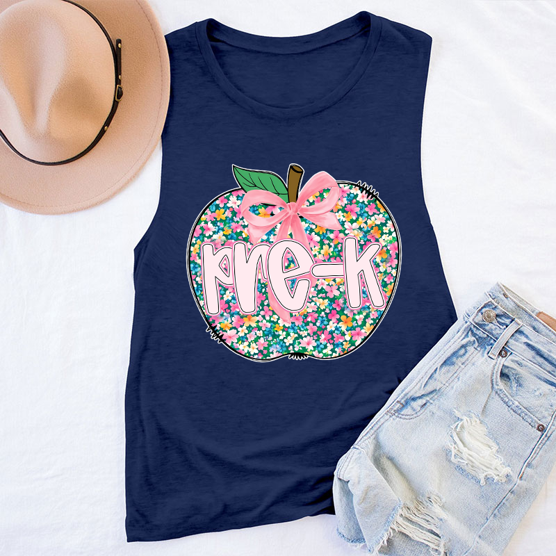 Personalized Grade Flowers Apple Teacher Tank Top