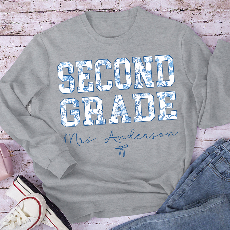 Personalized Name And Grade Trendy Teacher Long Sleeve T-Shirt