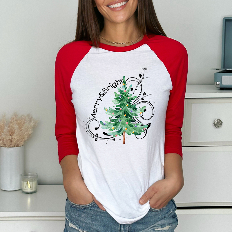 Merry And Bright Christmas Teacher Raglan Long Sleeve T-Shirt
