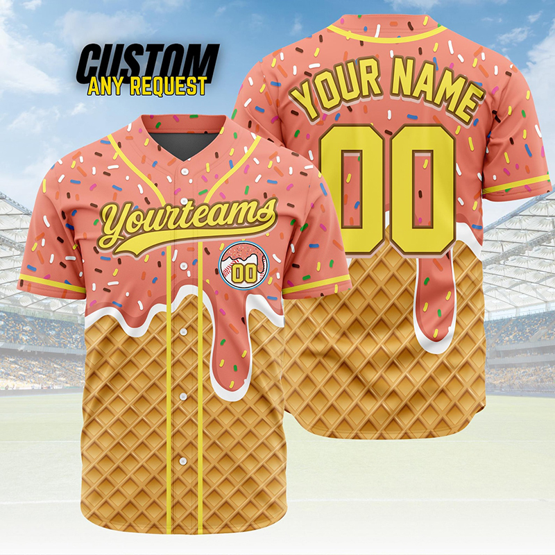 Personalized Name Preppy Ice Cream Waffle Sprinkles Custom Baseball Jersey