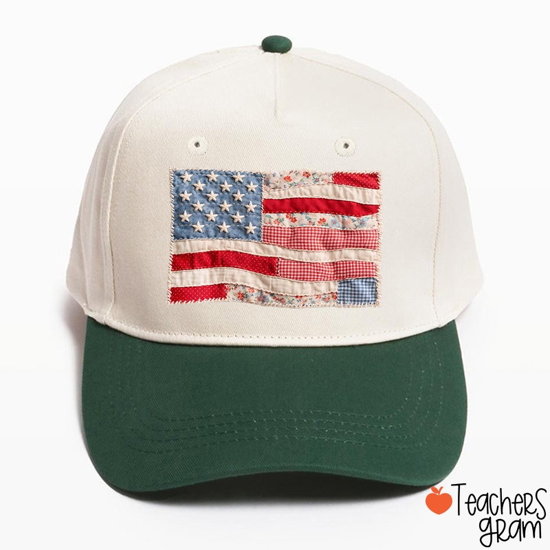 Faux Patchwork American Flag Teacher Baseball Cap