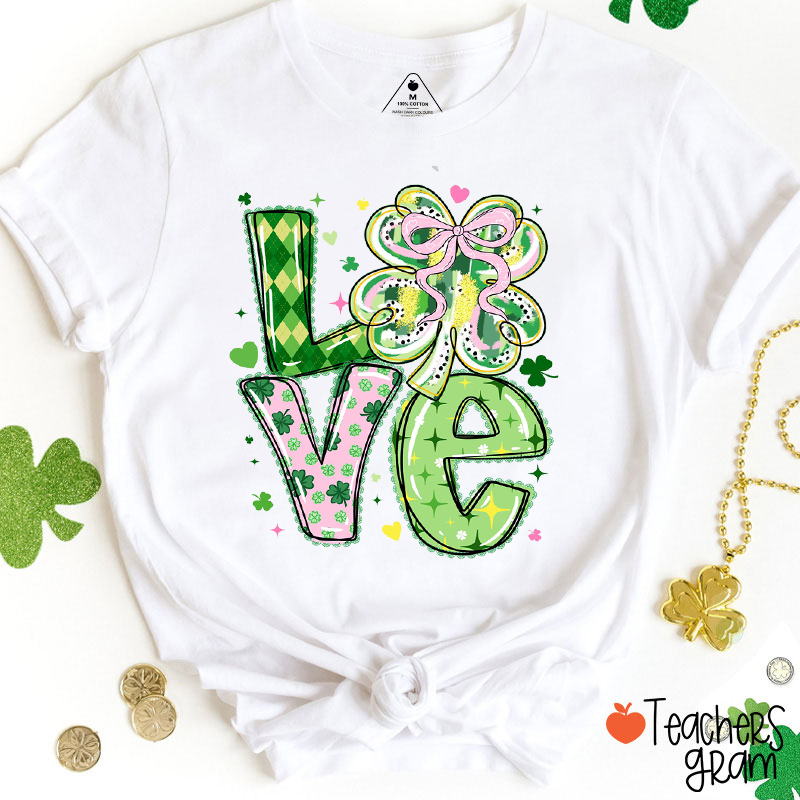 Preppy Love Shamrock Teacher T-Shirt