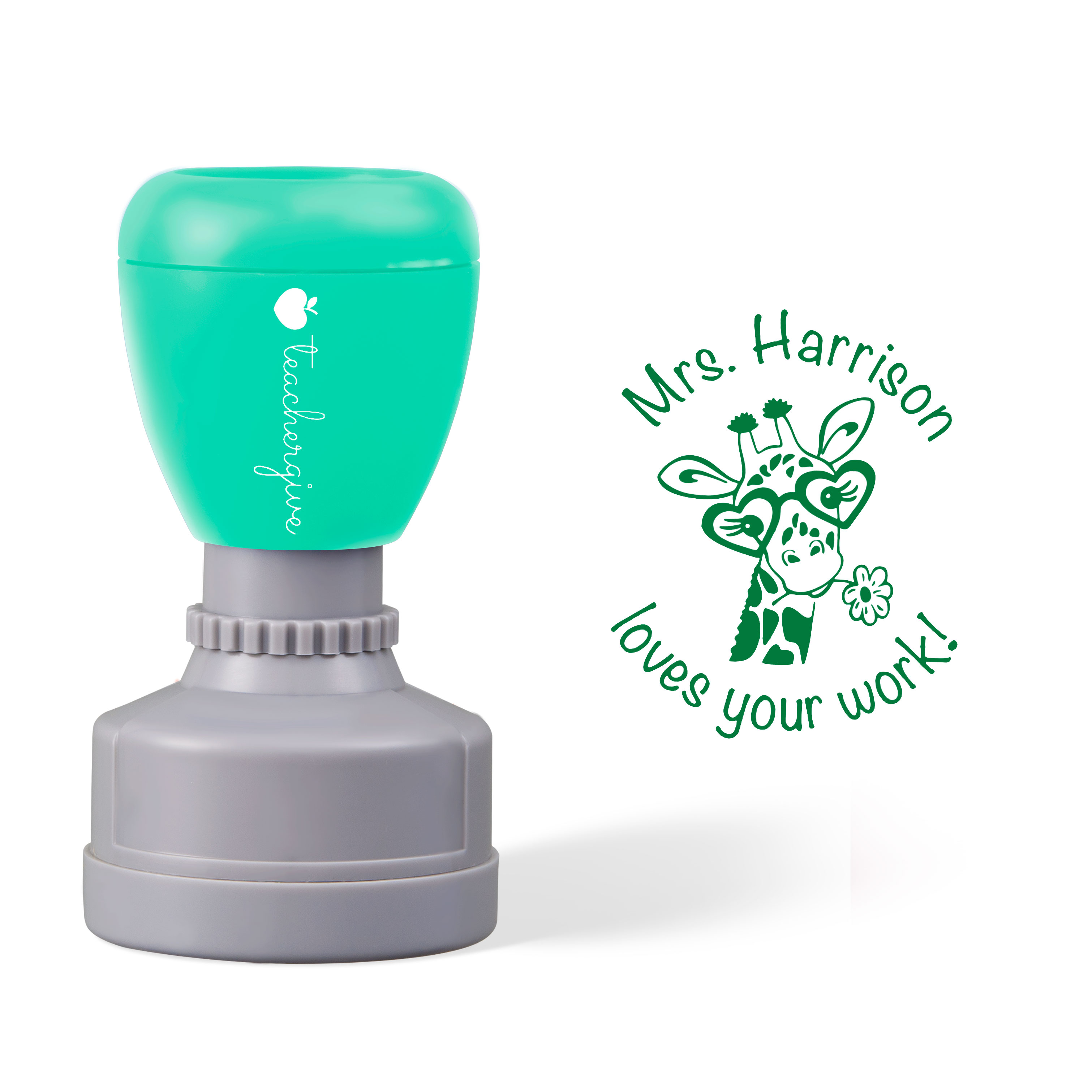 Personalized Giraffe Loves Your Work Teacher Stamp