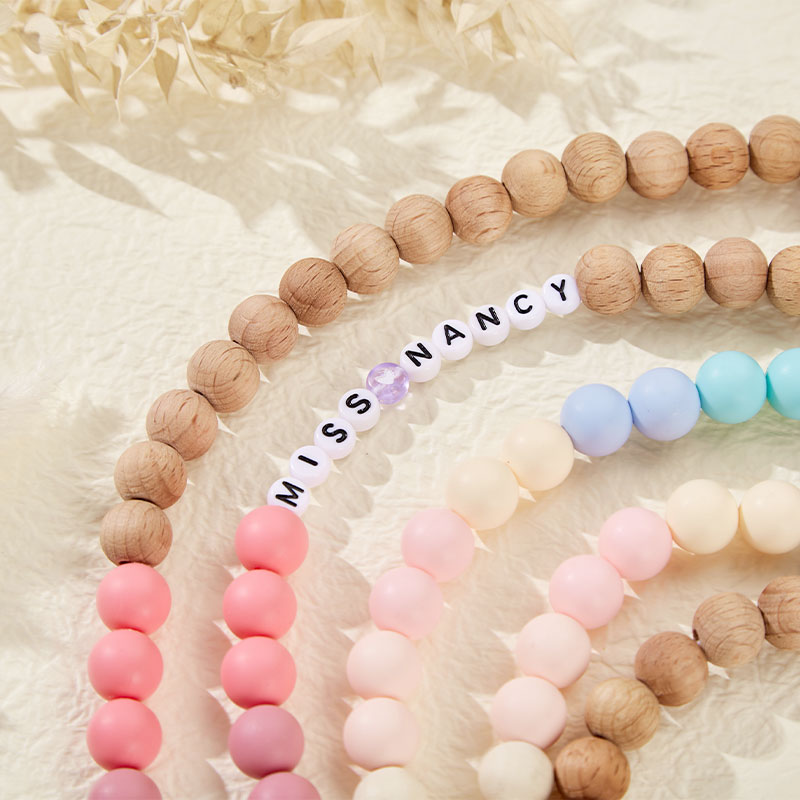 Personalized Name Multicolor Wooden Beads Teacher Lanyard