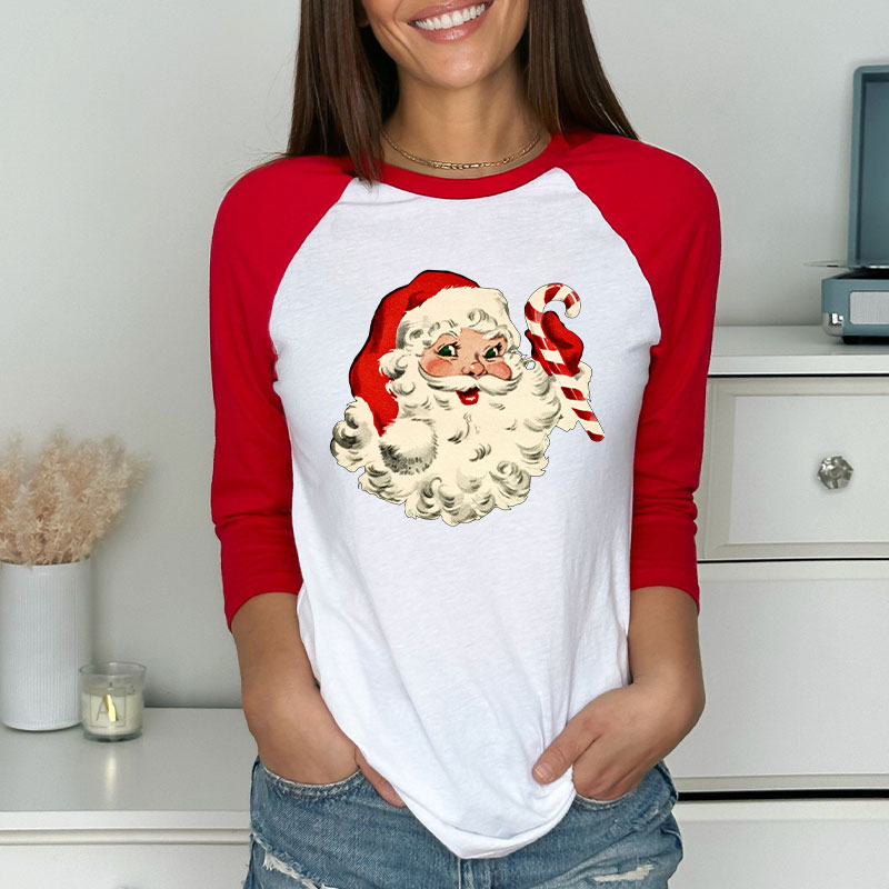 Retro Style Santa Claus Teacher Raglan Long Sleeve T-Shirt