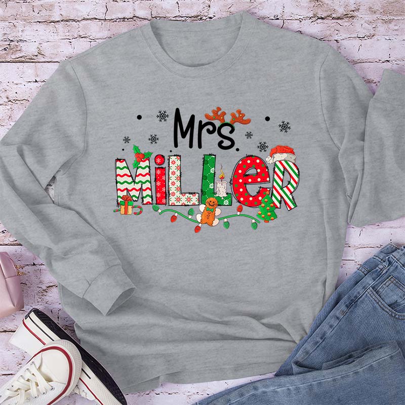 Personalized Teacher Name Christmas Teacher Long Sleeve T-Shirt