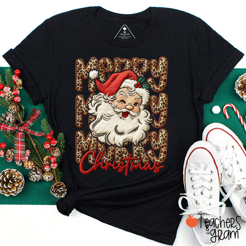 Faux Yarn Coquette Merry Christmas Teacher T-Shirt