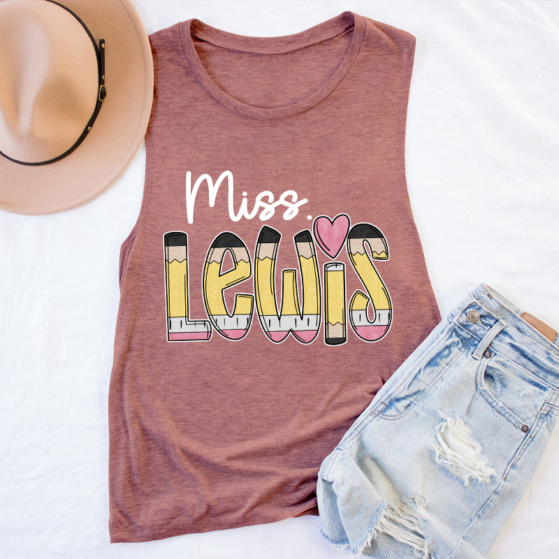 Personalized Pencil Name Teacher Tank Top