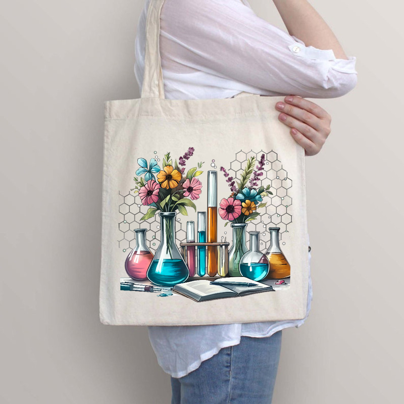 Floral Beakers Science Teacher Tote Bag