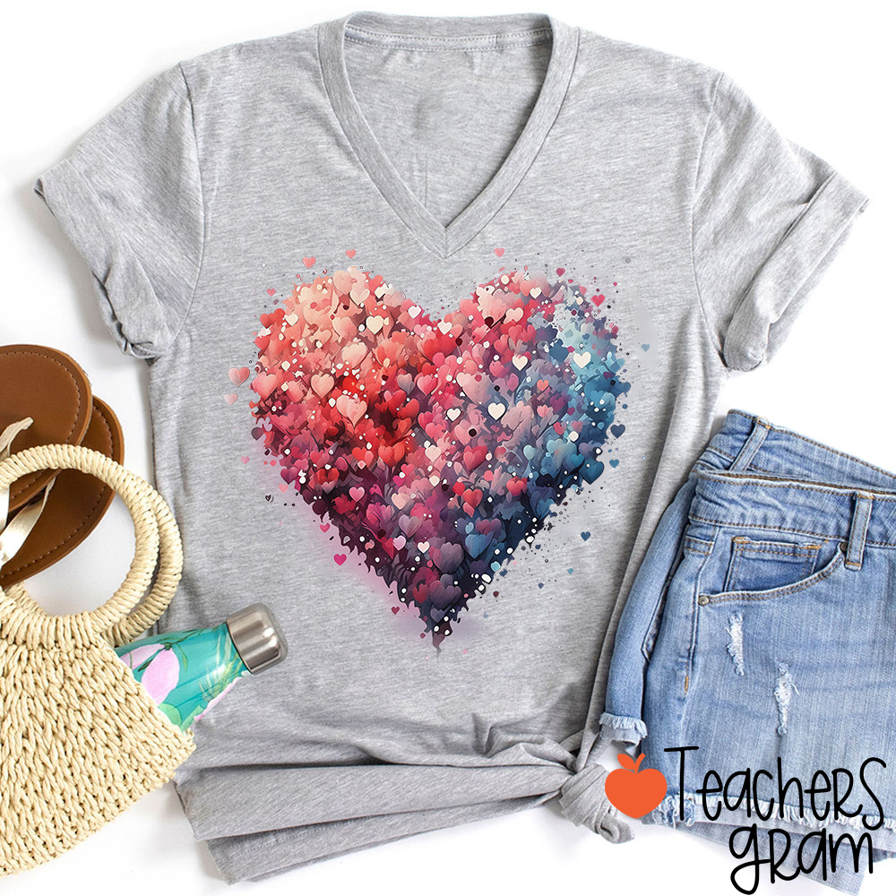 Bubble Heart Teacher Female V-Neck T-Shirt