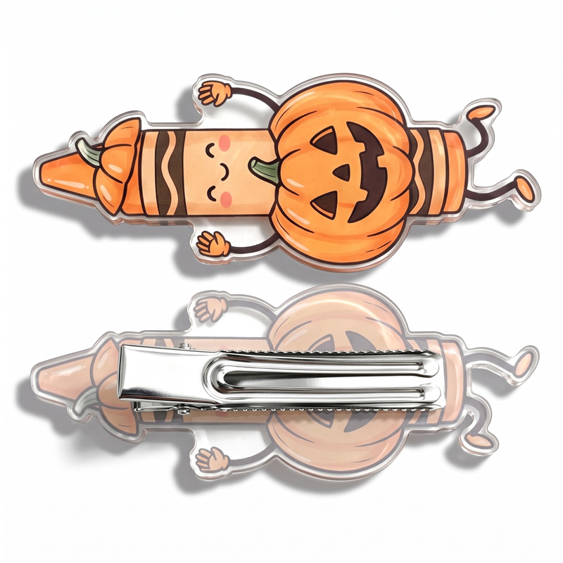 Halloween Pumpkin Crayon Teacher Acrylic Duckbill Hair Clips