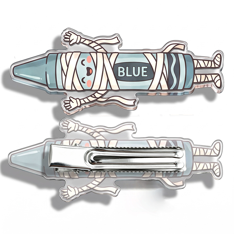 Kawaii Mummy Wrapped Blue Crayon Acrylic Duckbill Hair Clips