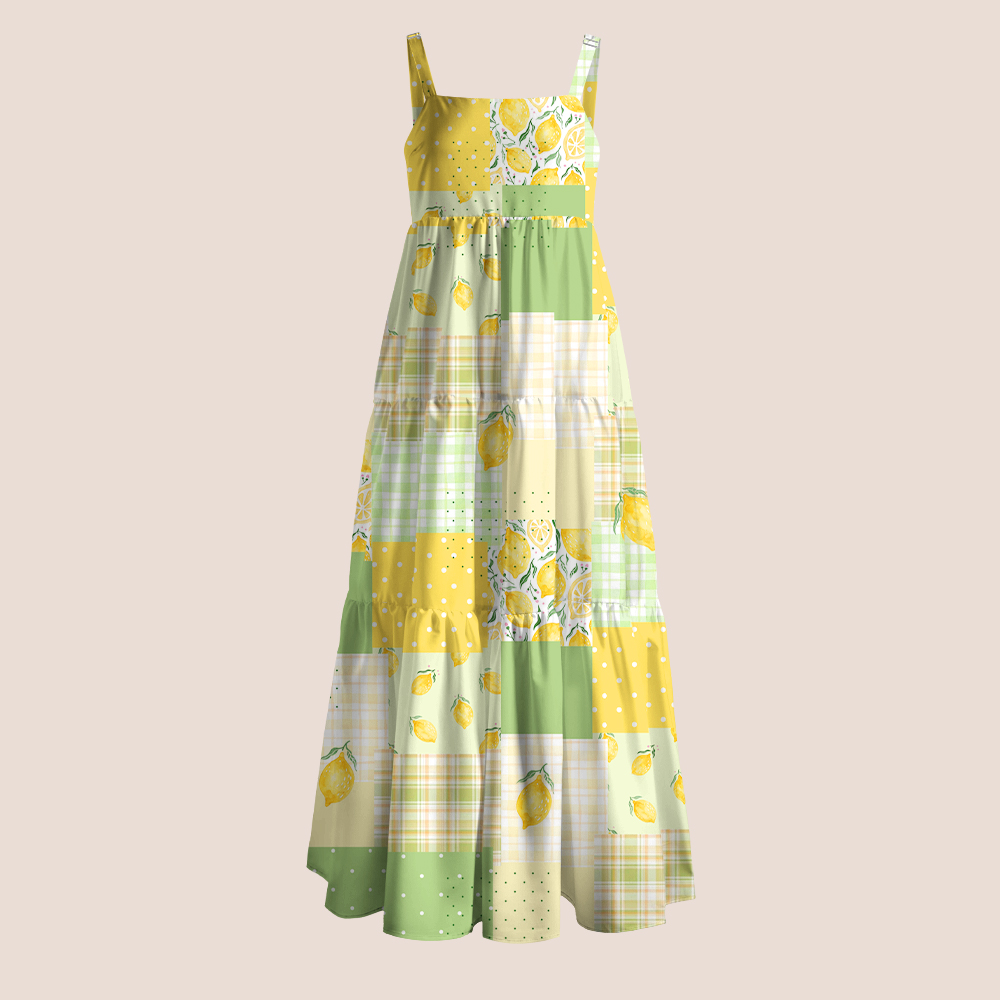 Summer Lemon And Polka Dot Patchwork Teacher Slip Dress