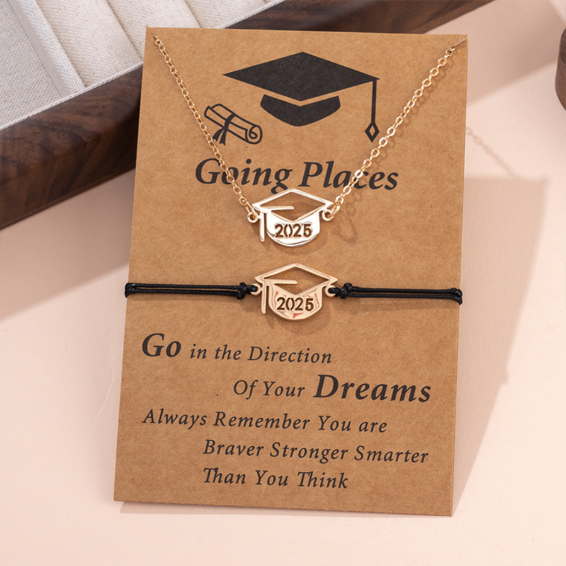 Graduation Cap Teacher Necklace And Bracelet Set