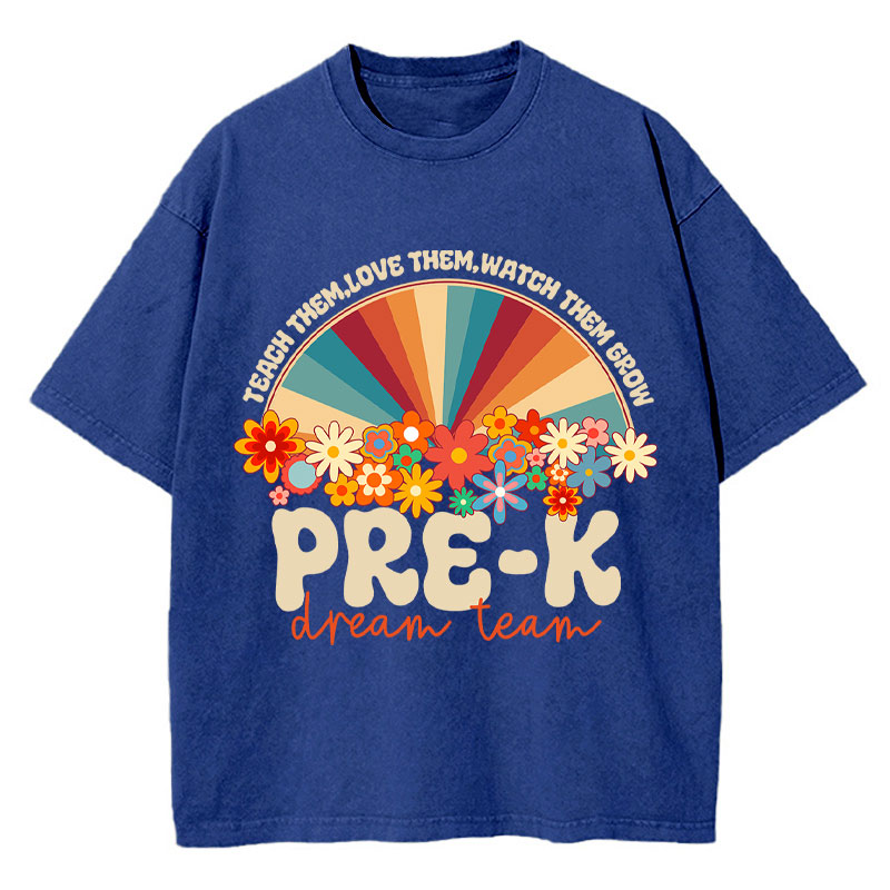 Personalized Teach Love Watch Them Grow Teacher Washed T-Shirt