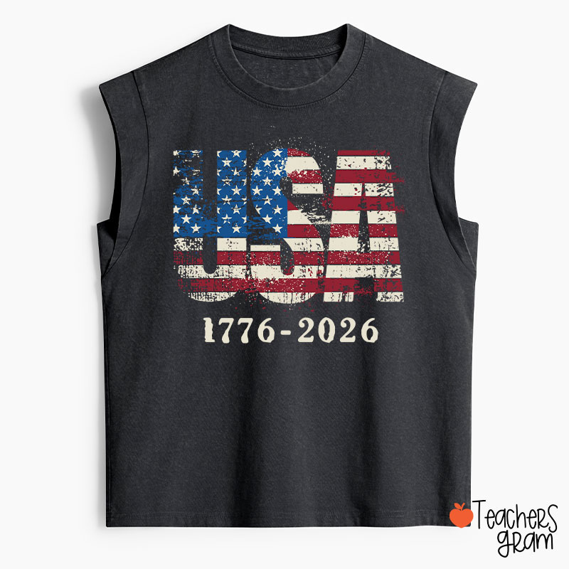 USA 1776-2026 Teacher Washed Tank Top