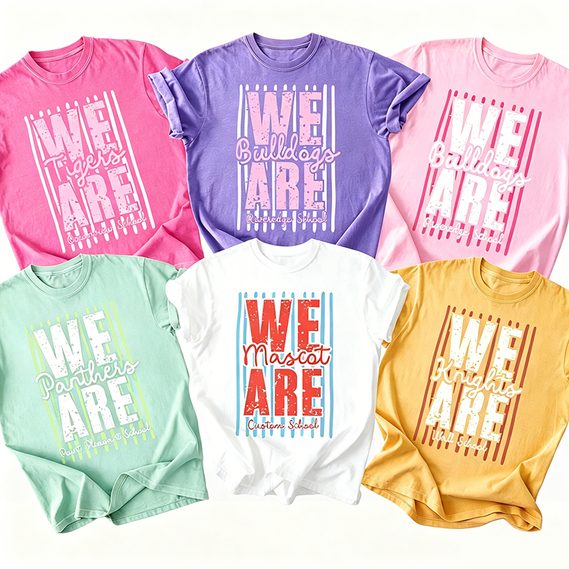 Personalized We Are Mascot School Spirit Stripes Teacher T-Shirt