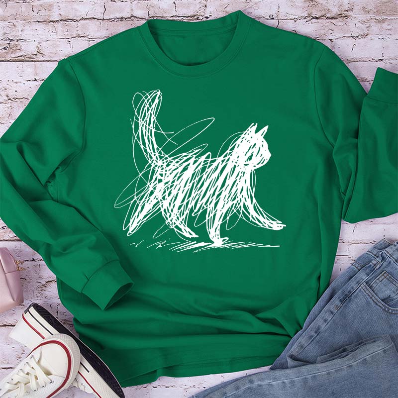Vintage Cat Line Teacher Long Sleeve T-Shirt