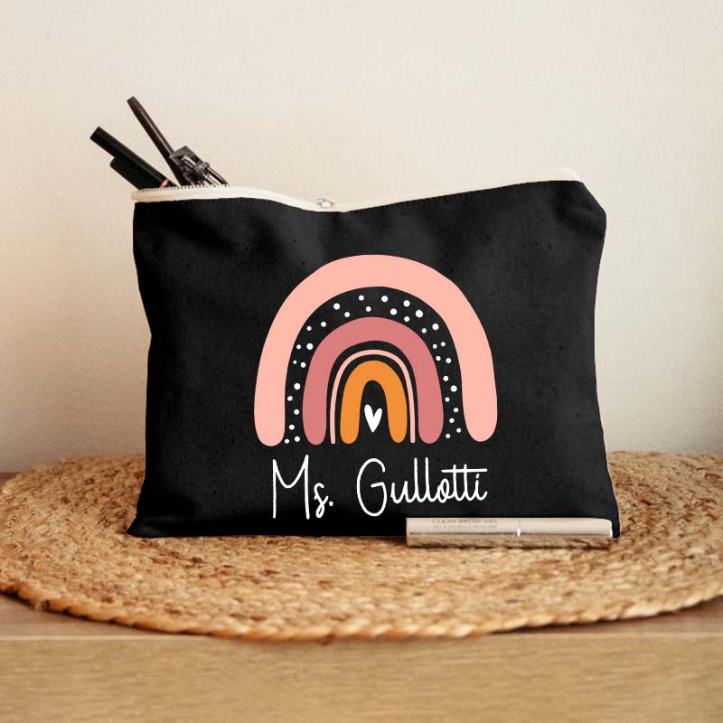 Personalized Pink Rainbow Teacher Makeup Bag