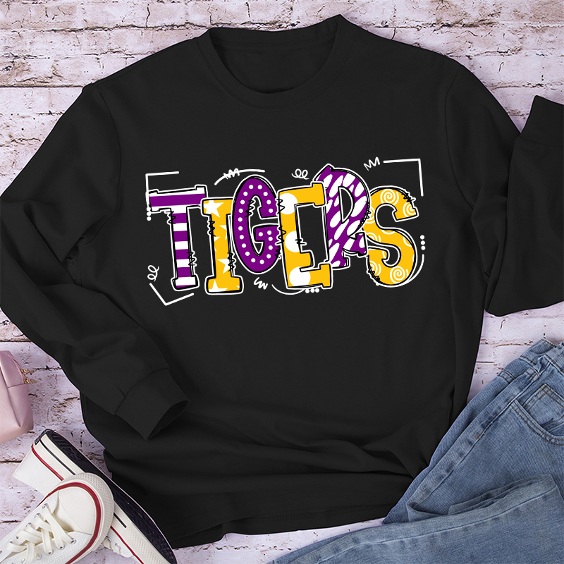 Personalized Mascot Cute Fonts Game Day Teacher Long Sleeve T-Shirt