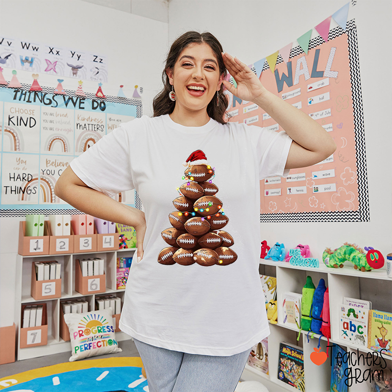 Football Chritmas Tree Teacher T-Shirt