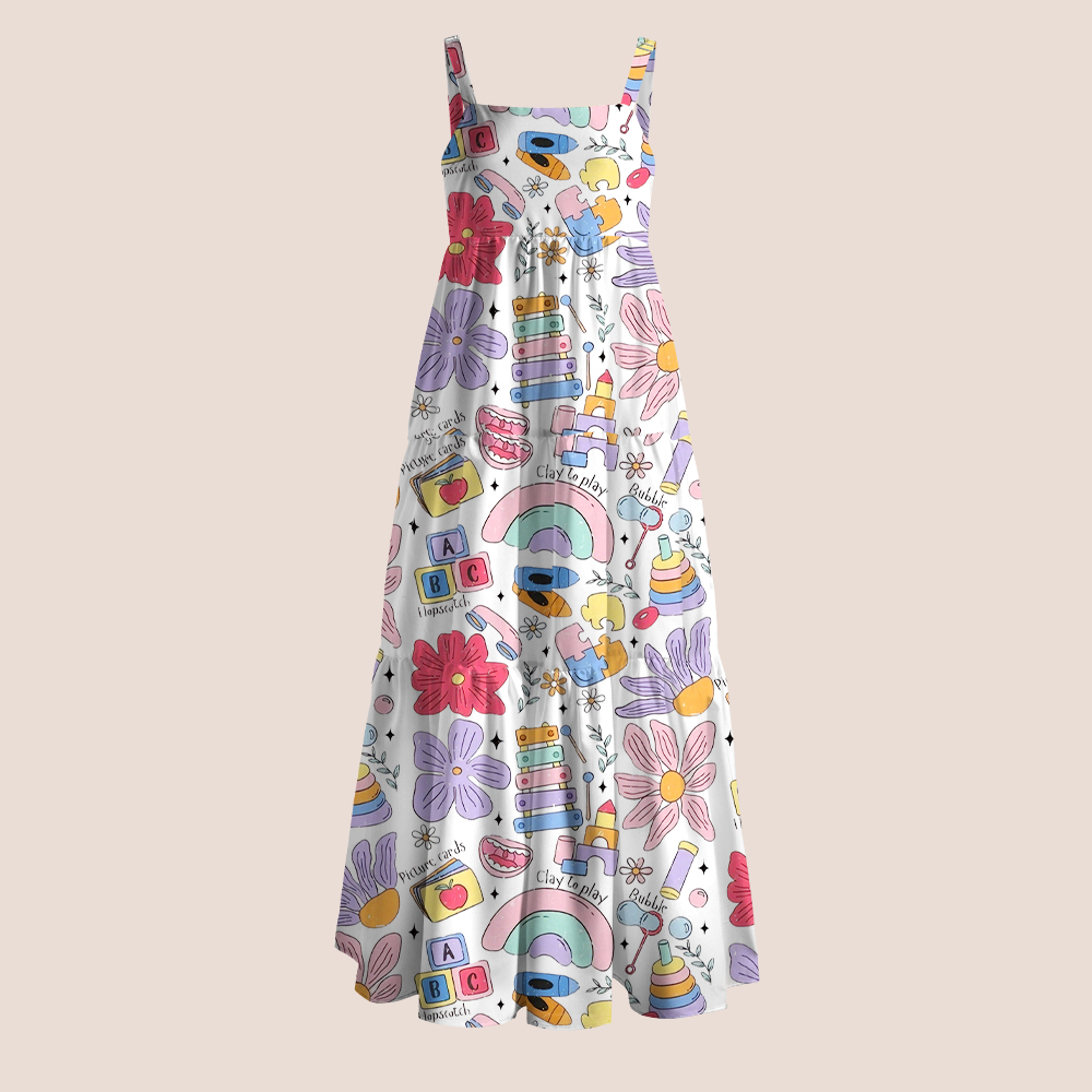 Retro Toy Doodle Print Teacher Slip Dress