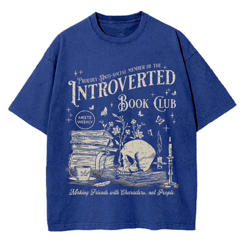 Introverted Book Club Teacher Washed T-Shirt