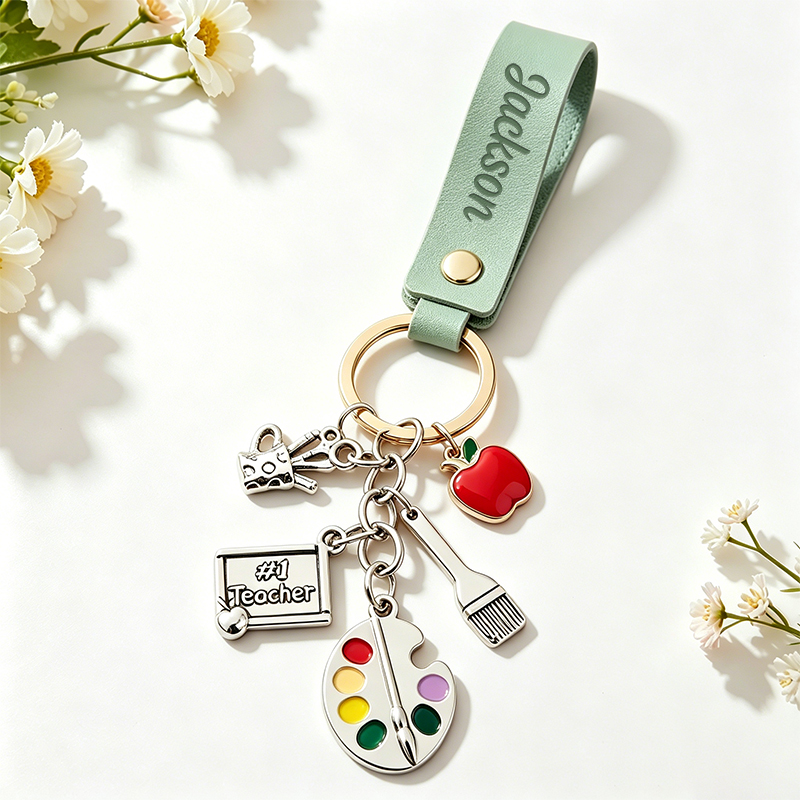 Personalized Name Graduation Gift Leather Teacher Keychain