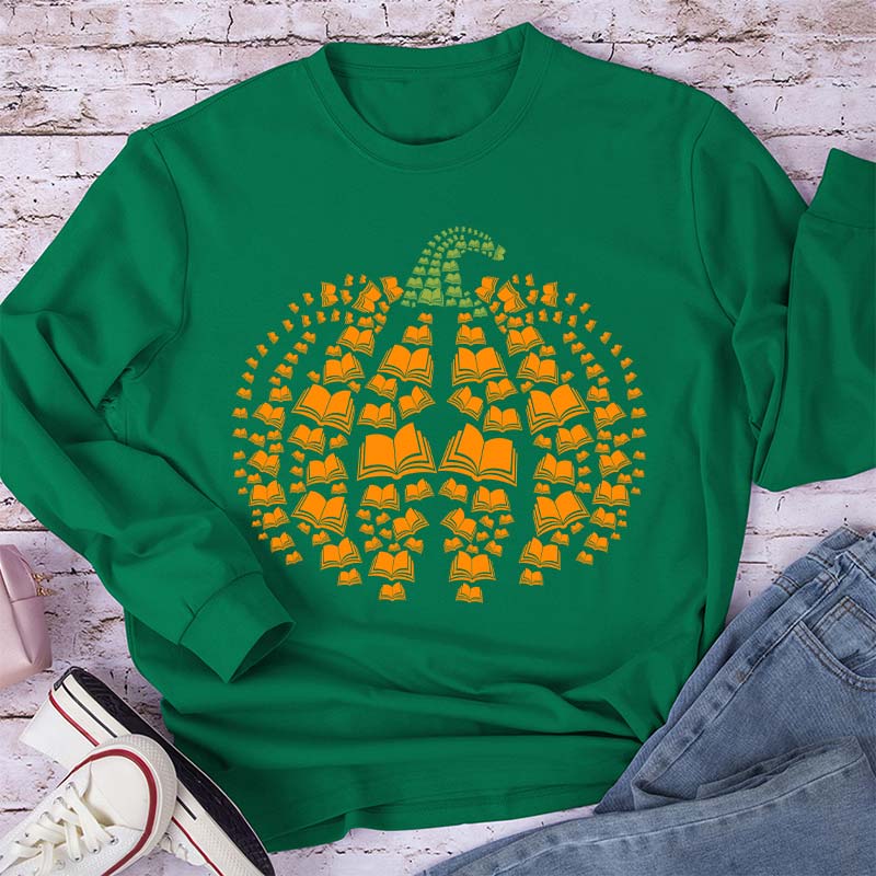 Halloween Pumpkins And Books Teacher Long Sleeve T-Shirt