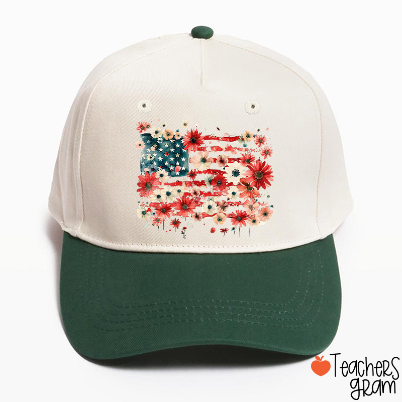 American Flag Floral Teacher Baseball Cap