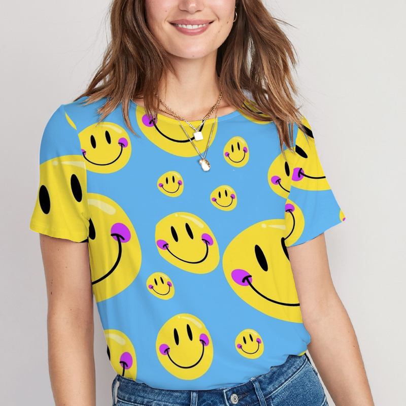 Happy Yellow Smile Face Teacher Printed T-Shirt