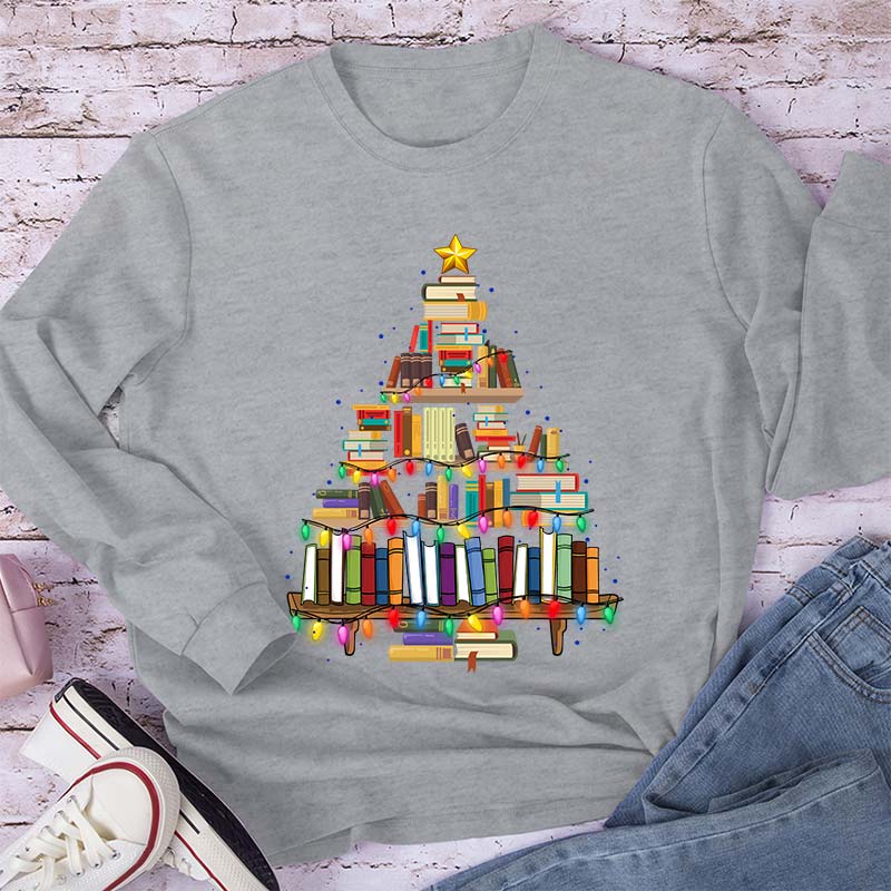 Book Christmas Tree Teacher Long Sleeve T-Shirt