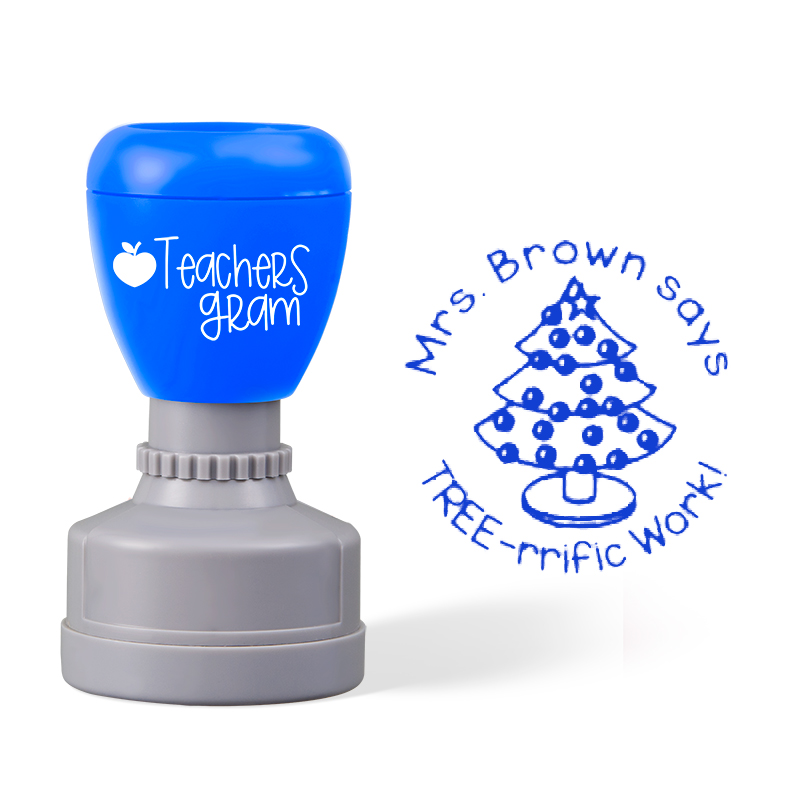 Personalized Name Says Tree Trific Work Teacher Stamp