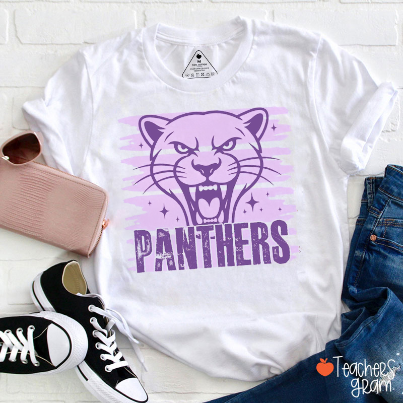 Personalized Mascot Retro Striped Sparkle Teacher T‑Shirt