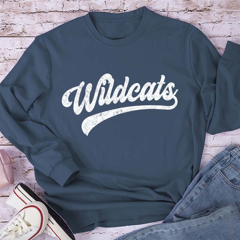 Personalized Mascot Washed And Distressed Print Teacher Long Sleeve T-Shirt