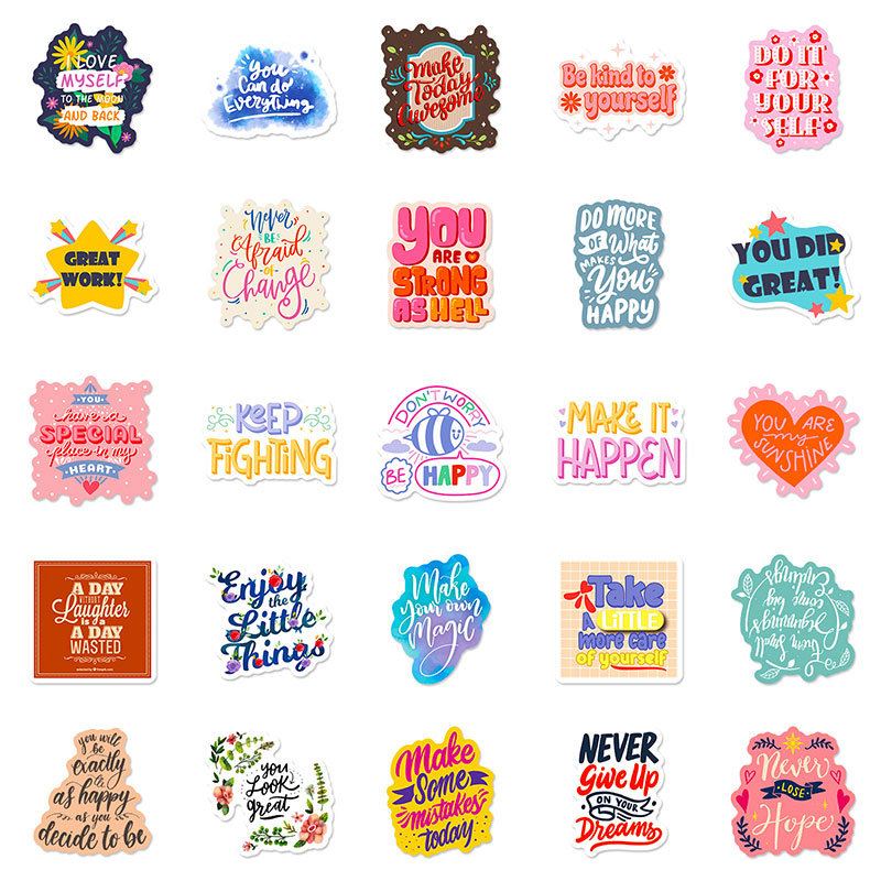 Pink Positive Words 50 PCS Stickers Pack