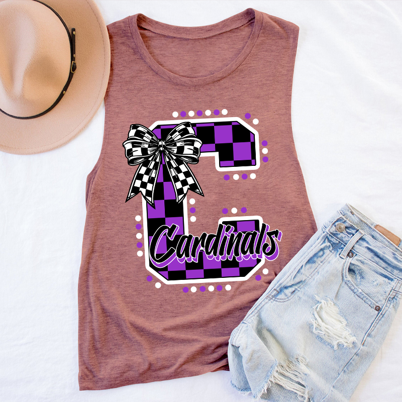 Personalized Mascot Checkered Print Teacher Tank Top