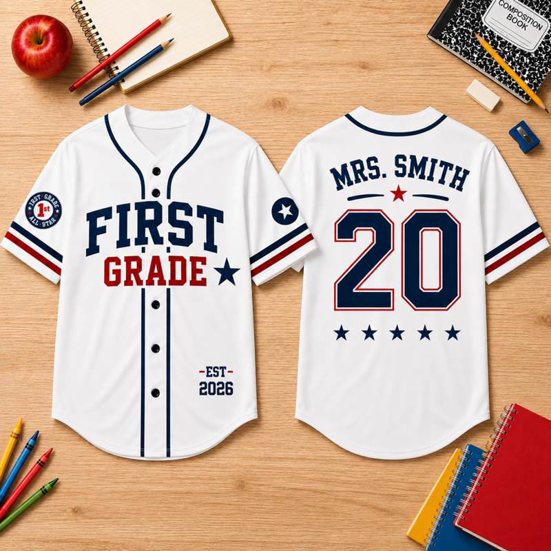 Personalized Name And Grade Number Two Sided Teacher Mesh Jersey