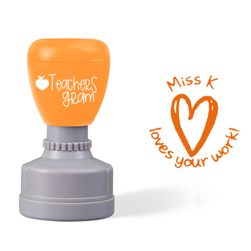 Personalized Name Heart Loves Your Work Teacher Stamp
