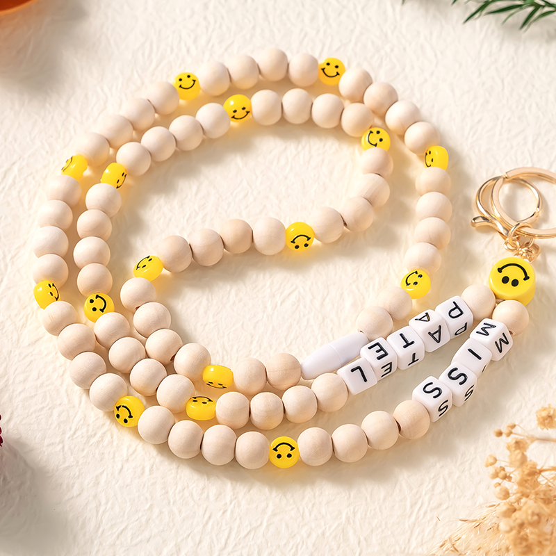 Personalized Yellow Smiley Face Teacher Lanyard