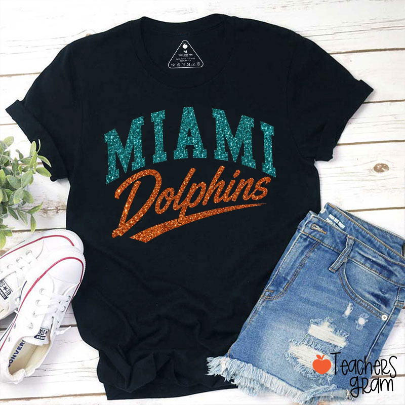 Personalized Mascot Retro Glitter Sport Fan Teacher T‑Shirt
