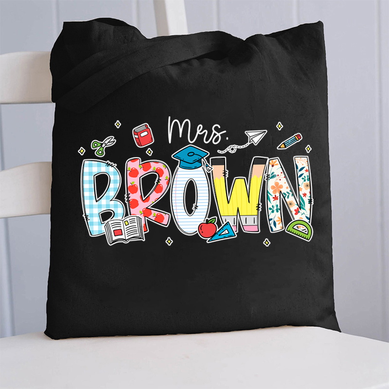 Personalized Name Cartoon Stationery Teacher Tote Bag