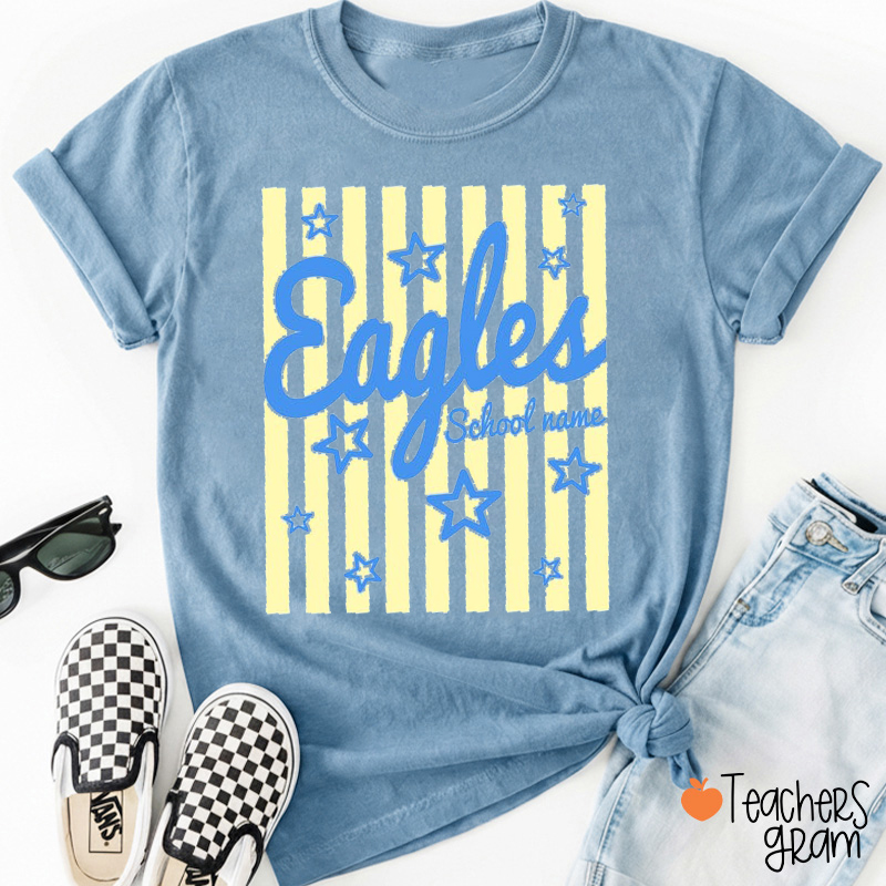 Personalized School Mascot Preppy Striped Star Teacher T-Shirt