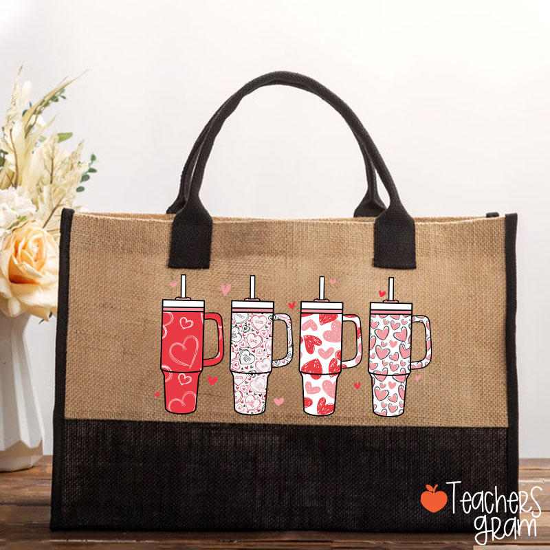 Cute Heart Thermos Cup Valentines Teacher Cotton Tote Bag