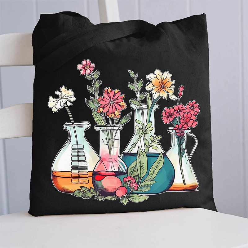 Floral Beakers Chemistry Lab Teacher Tote Bag
